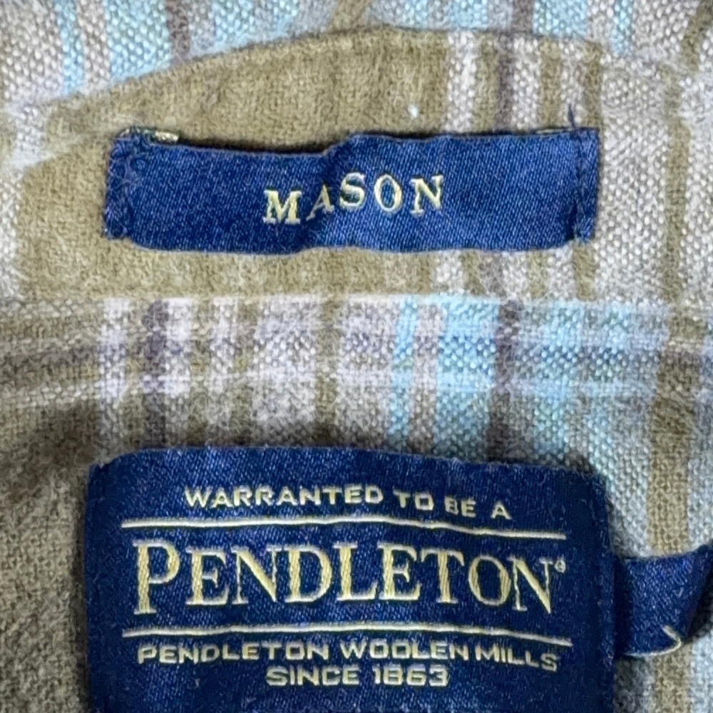 Pendleton Mason Mens Brown Blue Plaid Cotton Button Down Shirt Long Sleeve Large - Picture 6 of 11